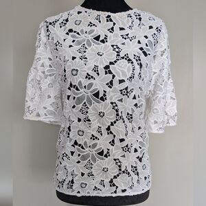 Nordstrom White Floral Lace Blouse